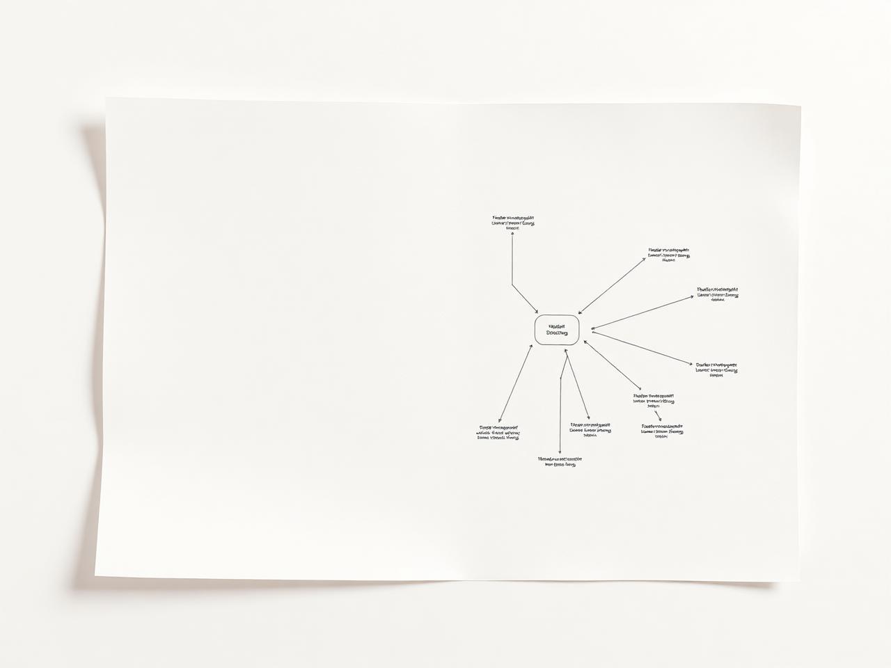 Printed workflow diagram with fine black lines and connected nodes on off-white paper